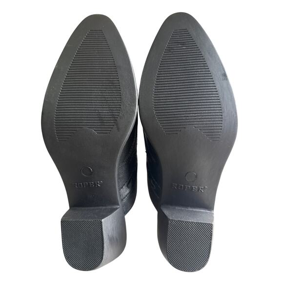 Roper Beth Mules Women's 7.5 Snip Toe Inlay Accents Black Slip On Heels - Picture 9 of 10